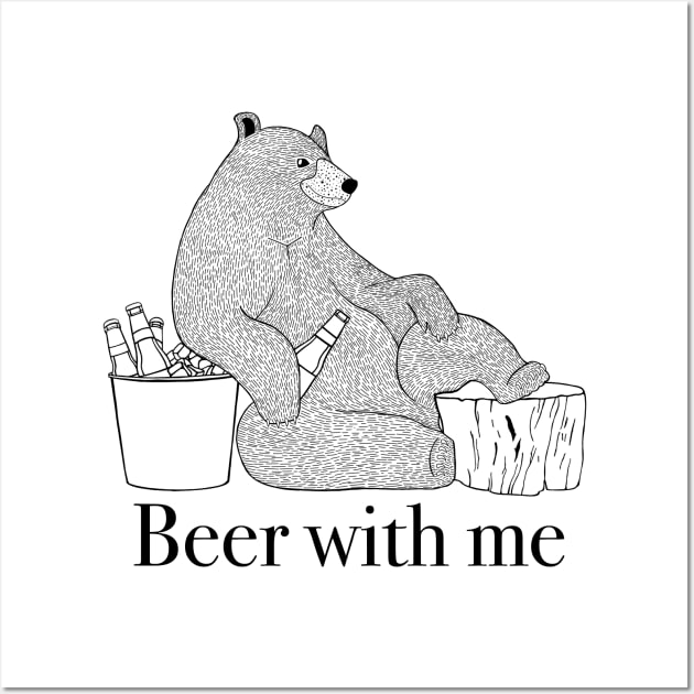 Beer with me, bear holds beer and relaxes Wall Art by KlaraMacinka